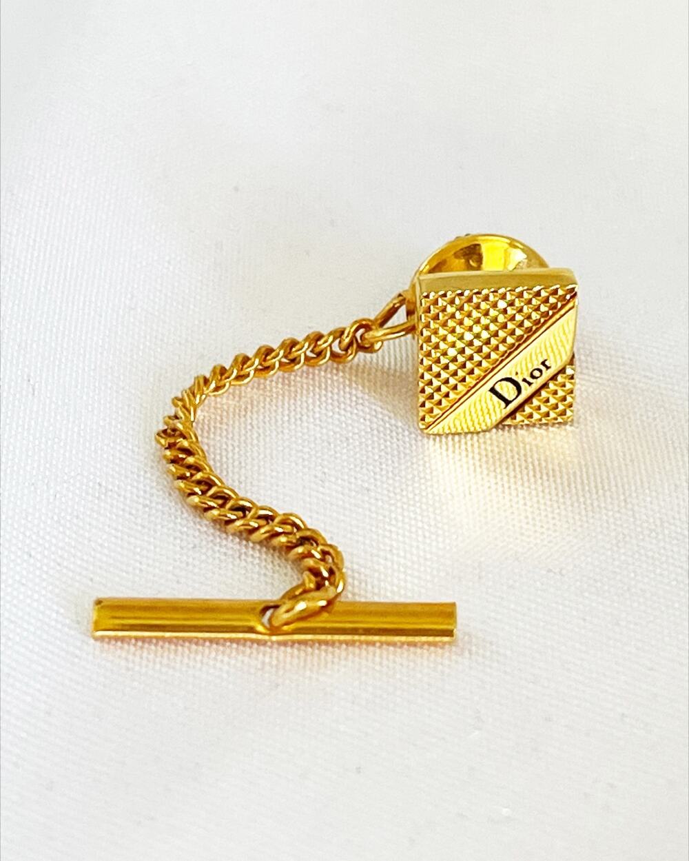 CHRISTIAN DIOR Tie Tac Vintage Gold Tone Tie Clip Enamel Tie Pin Brooch Unisex